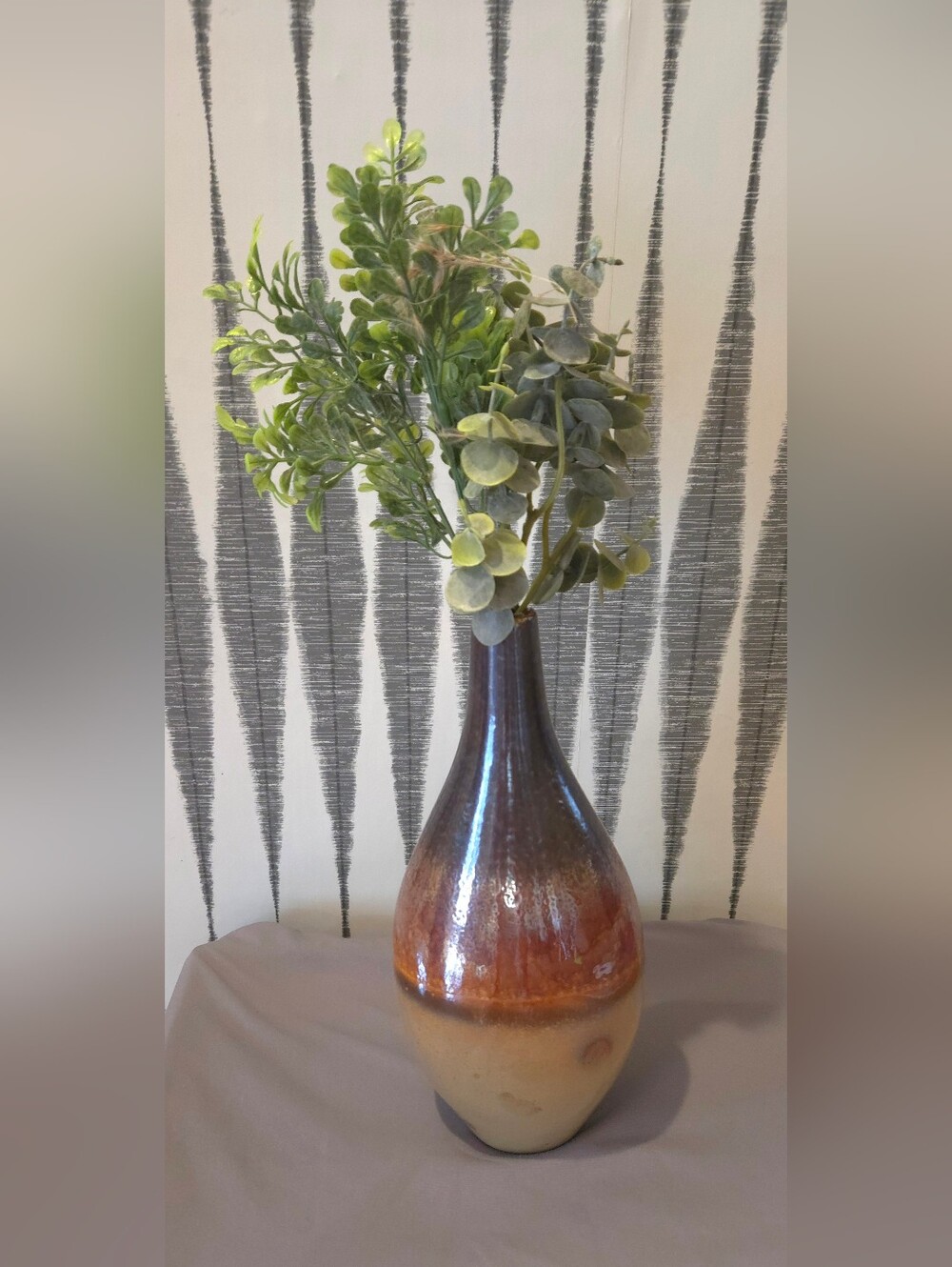Large Decorative Ceramic Vase Brown Tan Drip Glaze Bottle Vase Rustic Farmhouse - Picture 6 of 11